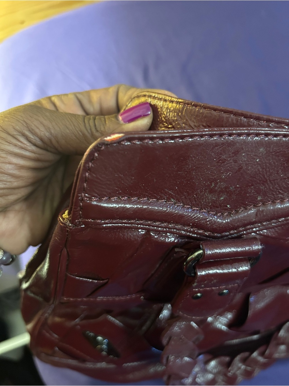 Elliott Lucca Braided Leather Patchwork Shoulder Bag in Burgundy - Picture 11 of 12